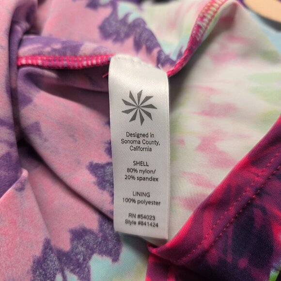 Athleta LT Pink Green Striped Floral Halter Tie Open Back Bathing Suit Top - Picture 9 of 10